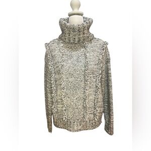 LOU & GREY  for Loft Marled Knit Grey Fringe Turtleneck Sweater